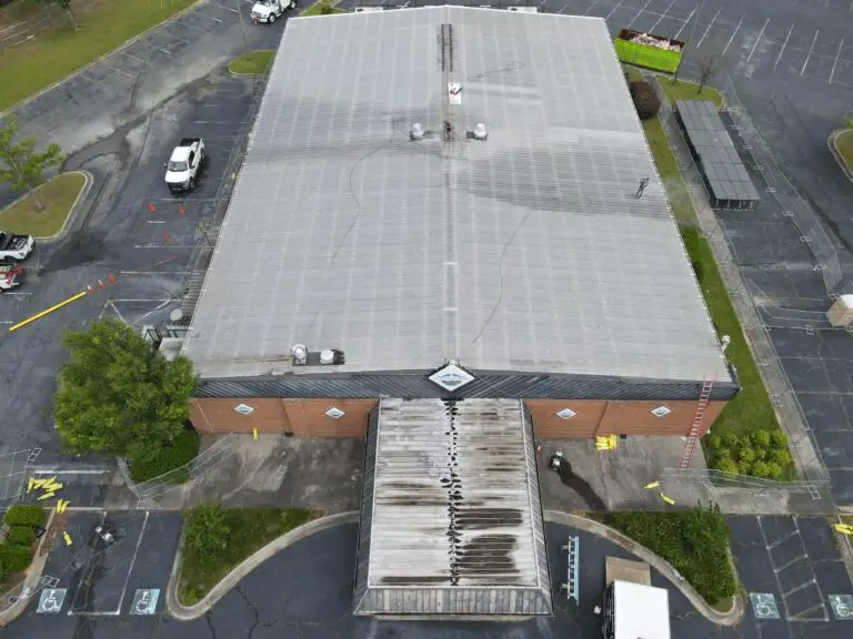 Aerial photo of the Macon Arts Center before the new roof was installed