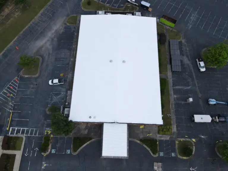 Aerial photo of the Macon Arts center that received a new commercial roof coating from Olde South Contractors